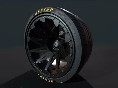 Wheel for supercars with Dunlop and TOYO tires Low-poly 3D model