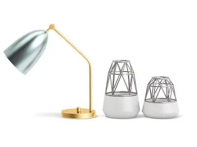 Golden Lamp and Decoration Vases 3D model