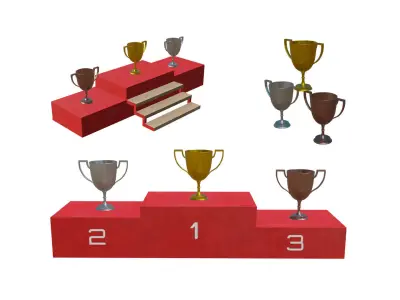 Trophy podium - Champion trophy Low-poly 3D model