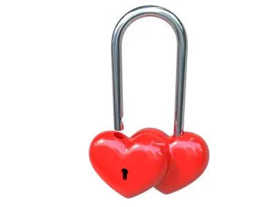 Double Heart Padlock 3D model 3D model