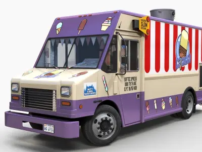 Ice Cream truck Freightliner Low-poly 3D model