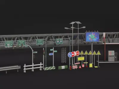 50 Street signs and equipment  3D model