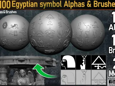 100 Egyptian Ornament Alphas and IMM Brushes Low-poly 3D model