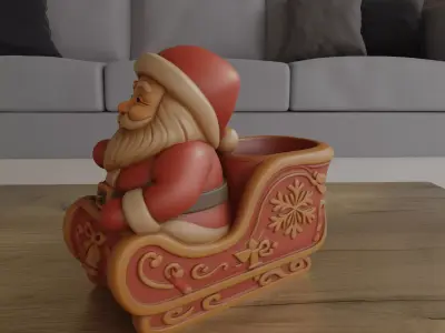 Festive Santa Sleigh Planter container STL 3D print model