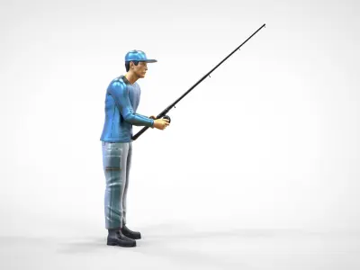 N2 standing Fisherman with fishing rod 3D print model