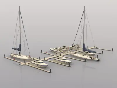 Piers and yachts Low-poly 3D model