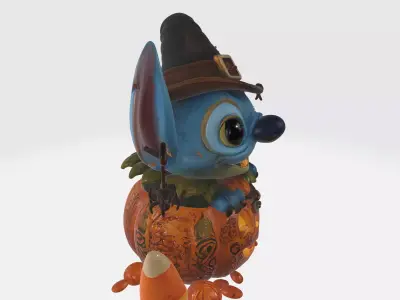 Stitch Halloween Pumpkin Witch 3D print model
