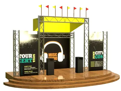 A stage with speakers and signs Low-poly 3D model