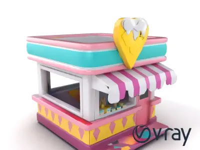Stylized Ice Cream Parlor Model Pack with Cone-Shaped Sign Low-poly 3D model