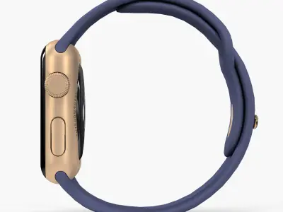 Apple Watch Gold Aluminum Case Midnight Blue Sport Band Low-poly 3D model