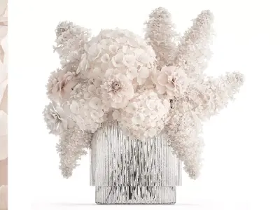 Bouquet of white flowers lilac peony hydrangea in vase 433 3D model