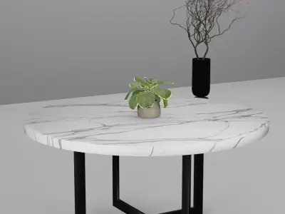 Modern Marble Round Dining Table Set with Blue Velvet Chairs 3d Low-poly 3D model