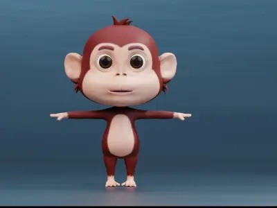 Cute Cartoon Monkey Rigged Low-poly 3D model