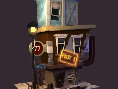 coffeshop street and  hotel  Low-poly 3D model
