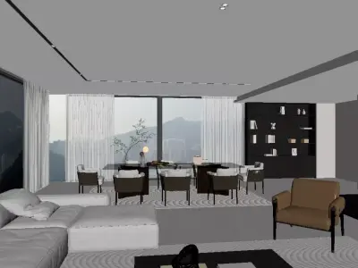 Modern Light Luxury Living Room 3D model