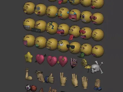 Cartoon Smiley - Emoji - Icon - Hand Sport Music Pack Collection Low-poly 3D model