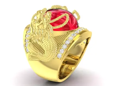 Luxury Twin Dragon Red Gem Ring for Men  3319 3D print model