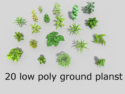 20 low poly grounds plant pack Low-poly 3D model