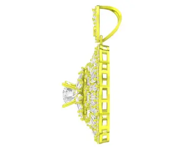 6967 Luxury Flower Baguette Diamond Women Pendant 3D print model