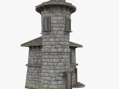 low poly bilding3 stone castle with roof Low-poly 3D model
