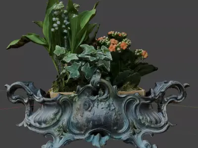 Baroque planter with flowers 3D model
