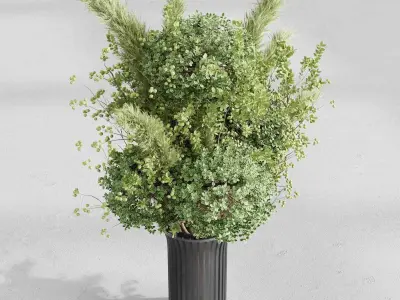 pampas flowers plant in a bouquet glass vase 58 3D model