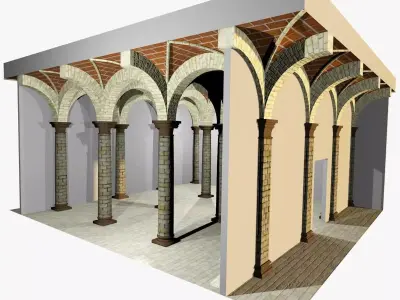 Vaulting 2-2   Romanic  500cm spaced  thin arches and thin curbs Low-poly 3D model