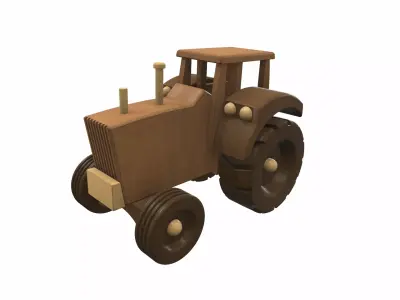 Wooden tractor toy 2 Free 3D model