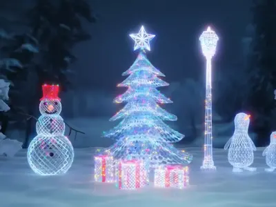 Set of outdoor christmas glowing decorations 3D model