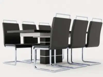 Macahan Table 140 6 Isoda Chair Black And White Low-poly 3D model