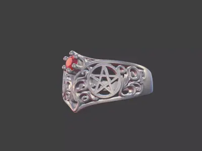 Pentagram Filigree Ring With Gem 3D print model