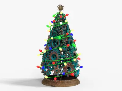 Steampunk tree for Christmas Low-poly 3D model