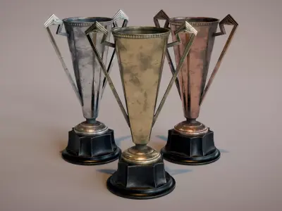 Art Deco Trophy Set Low-poly 3D model