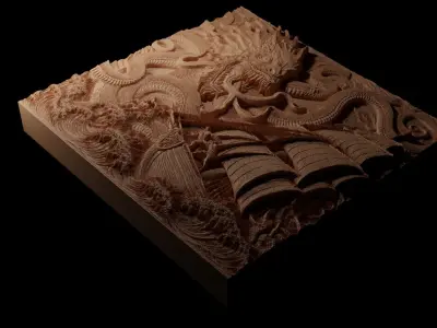 Kraken Attacking Ship CNC 3d Print High Relief Sand Casting 3D print model