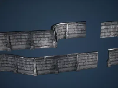 Stone Wall Game Ready Low-poly 3D model