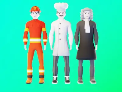 Casual Character Pack 4 Rigged NPCs Low-poly 3D model