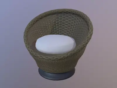 Circular Wicker Chair with Cushion Low-poly 3D model