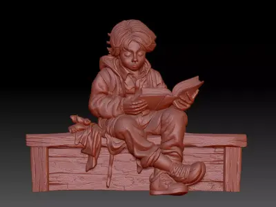 A boy is reading a book 3D print model