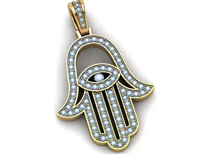 Hamsa Pendant Necklace with Diamonds Printable 3D Model 3D print model