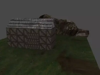 Library house on grassy field Low-poly 3D model