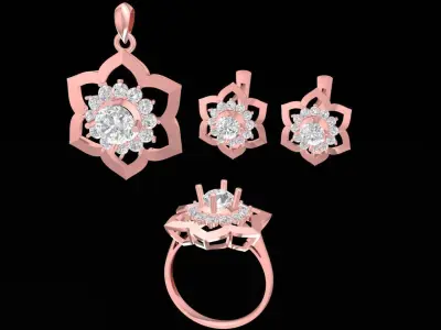 Elegant Emerald Flower Jewelry Set for Women 3152 3D print model