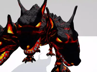 Three Headed Monster Dog with 25 Animations Game Ready Low-poly 3D model