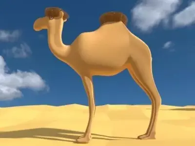 Camel cartoon in desert 3D model