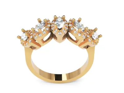 Luxury Marquise Diamond Halo Ring Gold Cocktail Ring 3D print model