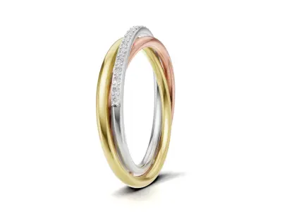 Three-Tone Gold Twist Diamond Ring 3D print model