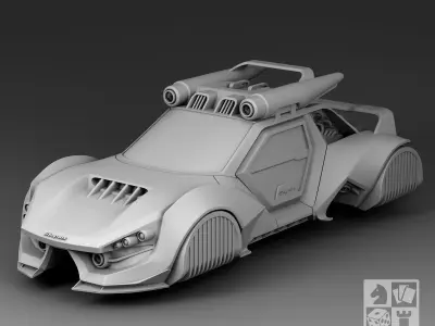 A futuristic sports car with a rocket engine 3D print model