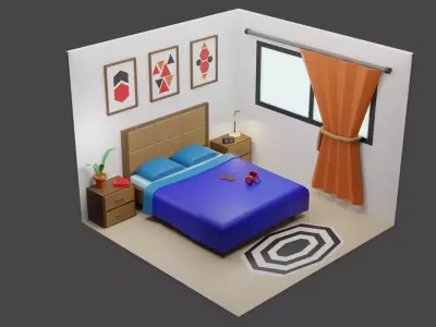 Bed Room 3  Low-poly 3D model