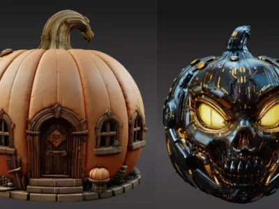 Halloween Fairy Home 3D Model Cyber Jack Pumpkin Two Model  3D model