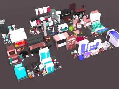 Premium Low Poly Home and Toys Affordable Home 3D Assets Design Low-poly 3D model