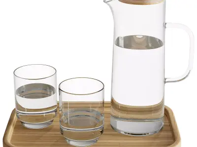 Decanter and glasses with water 3D model